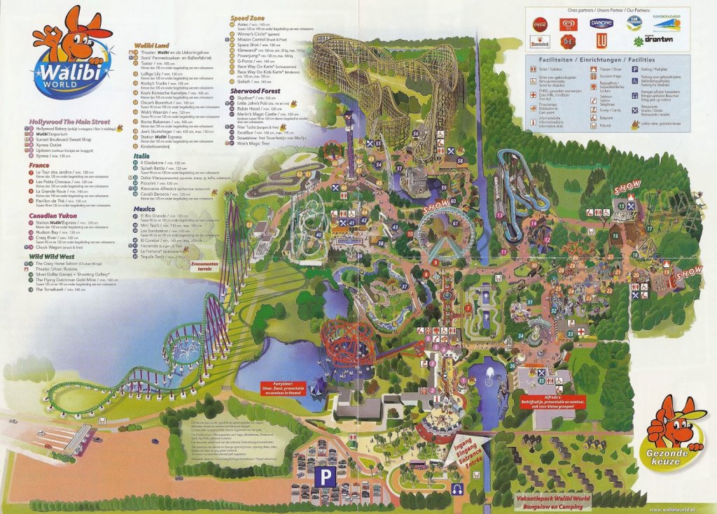 Mapa do Parque de diversões Walibi Holland na Holanda