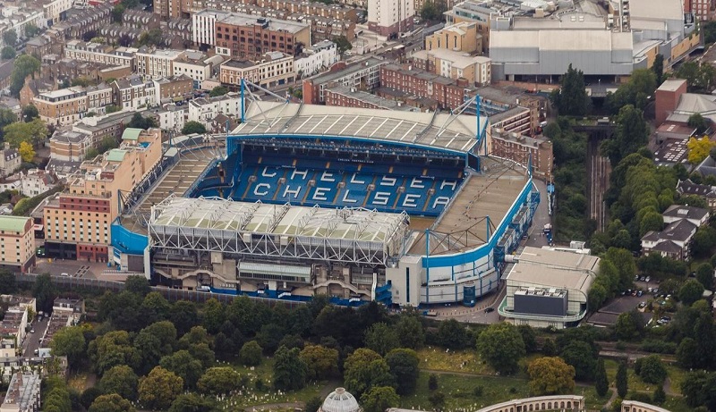 Estádio Stamford Bridge do Chelsea visto de cima
