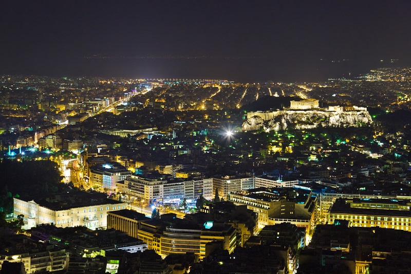 Cidade de Atenas de noite
